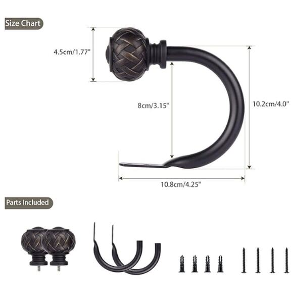 Window Treatment Holdbacks, Curtain Holdbacks Set of 2- Black - Picture 3 of 5